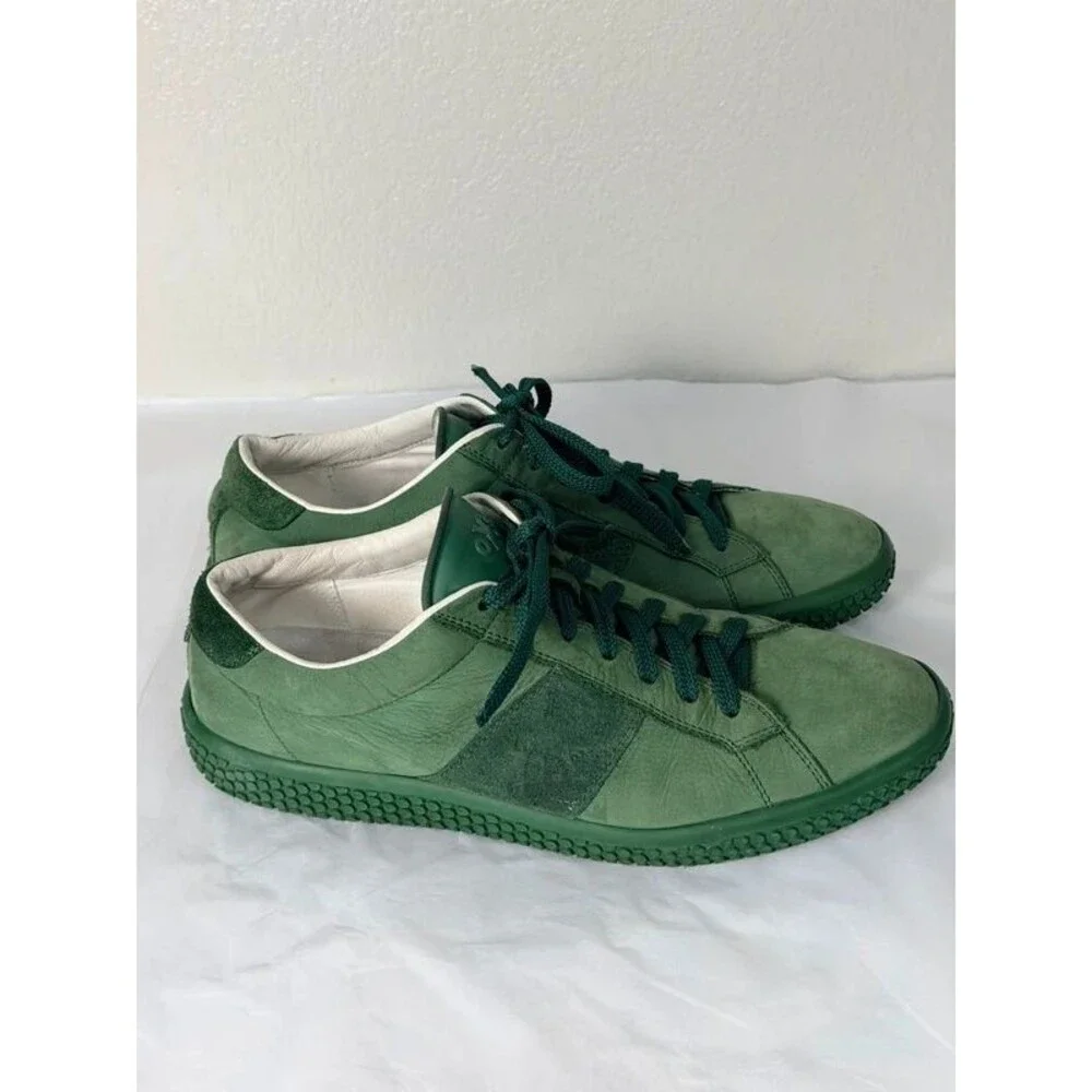 O.X.S. Leather Sneakers Men Size 11 Green Made In Italy Low Top Luxury Shoes